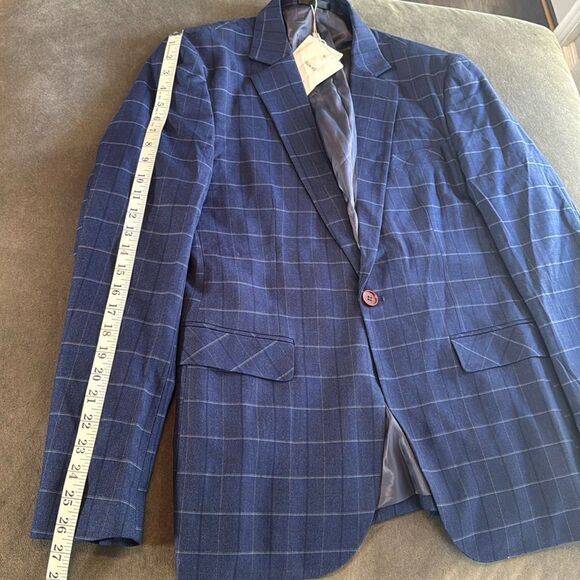 Men’s Blue Plaid 3 Piece Slim Fit Suit Notched Lapel Jacket 40 Pants 40 NWT - Picture 6 of 16